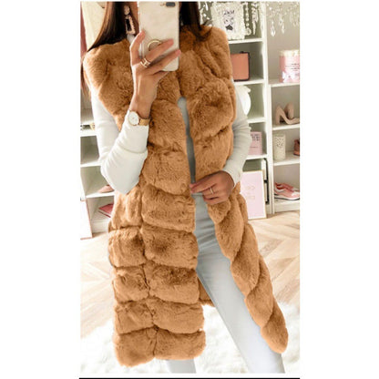 Fur Long Vest Coat - Stylish Cotton-padded Winter Outerwear