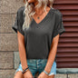 Solid Color Short Sleeve T-shirt | Fashionable Button Design