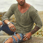 Men's Boho Casual T-shirt with Loose Fit Long Sleeves and Collar
