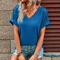 Solid Color Short Sleeve T-shirt | Fashionable Button Design