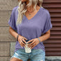 Solid Color Short Sleeve T-shirt | Fashionable Button Design