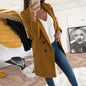 Solid Color Woolen Polo Collar Coat - Mid-length Button Design
