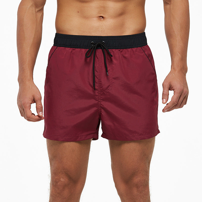 Men's Beach Boardshorts Quick-Drying Waterproof Lining Solid Color 3-Point Pants with Back Pocket Zipper