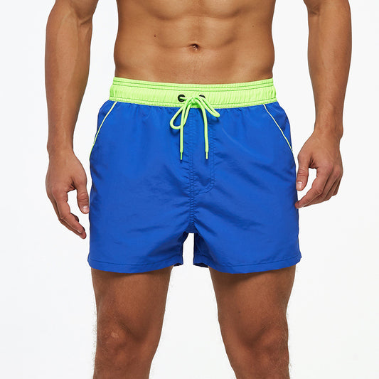 Men's Beach Boardshorts Quick-Drying Waterproof Lining Solid Color 3-Point Pants with Back Pocket Zipper
