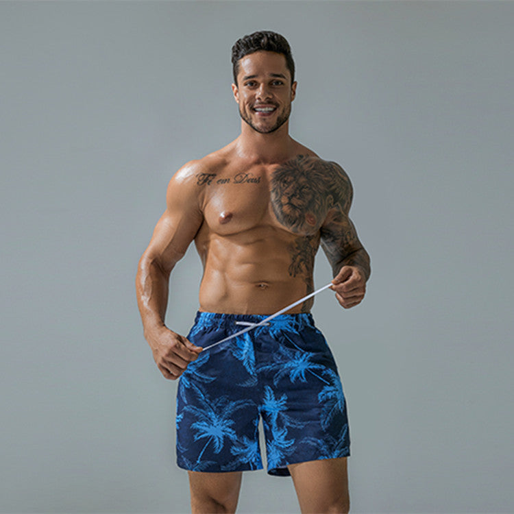 Men's Quick-Drying Swimming Trunks with Printed Design for Beach Shorts