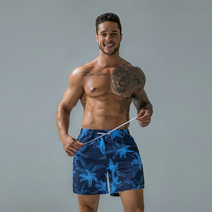 Men's Quick-Drying Swimming Trunks with Printed Design for Beach Shorts