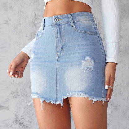Slim-fit Ripped Denim Skirt for Women - Trendy & Stylish Look