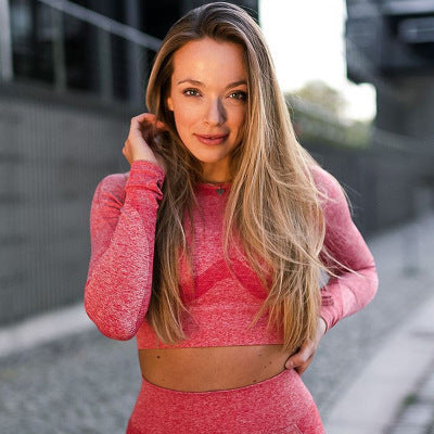 Long-sleeved Seamless Yoga Set Women Gym Tops Shorts