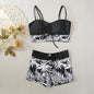 Women's Lace Printing Swimsuit with Split High Waist Boxer Design