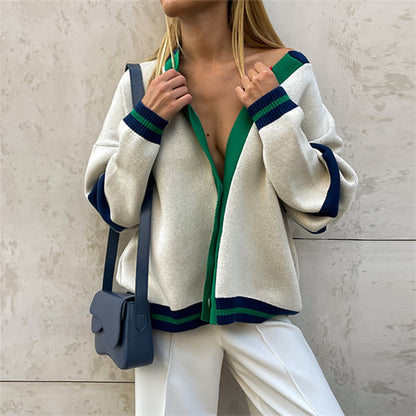 Fashion Color Contrast Striped Knitted Sweater - Minimalist Loose Fit Design