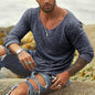 Men's Boho Casual T-shirt with Loose Fit Long Sleeves and Collar