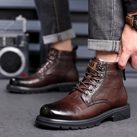 Vintage Leather Boots - Fleece-Lined Outdoor Men's Footwear for Warmth