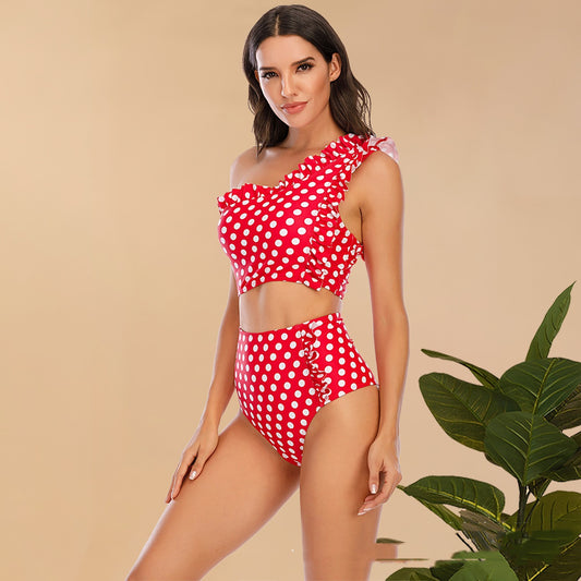 Flounced One-Shoulder High Waist Bikini Swimsuit Set