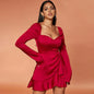 Women's Elegant Slim-Fit Ruffled Dress with Long Sleeves