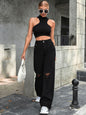 Women's Fashion High Waist Denim Trousers with Holes
