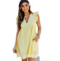 Lace Summer Beach Dress with Pockets - Sleeveless Jacquard Cutout V-Neck