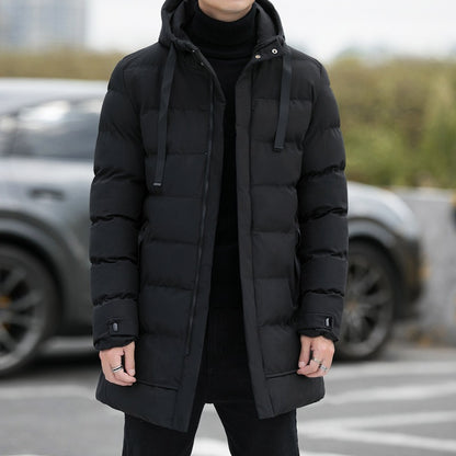 Men's Winter Hooded Jacket Long Warm Windproof Coat Outdoor Fashion