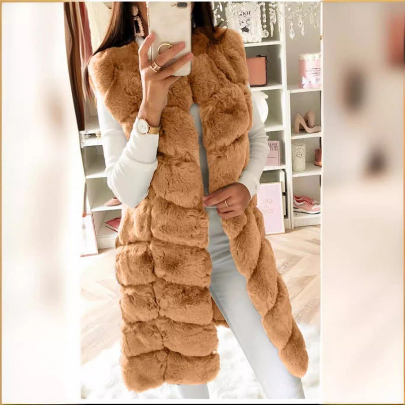 Fur Long Vest Coat - Stylish Cotton-padded Winter Outerwear