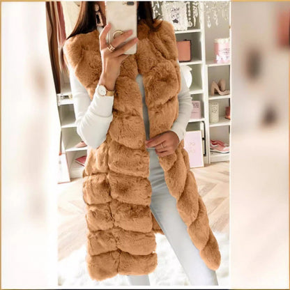 Fur Long Vest Coat - Stylish Cotton-padded Winter Outerwear