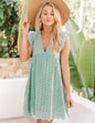 Lace Summer Beach Dress with Pockets - Sleeveless Jacquard Cutout V-Neck