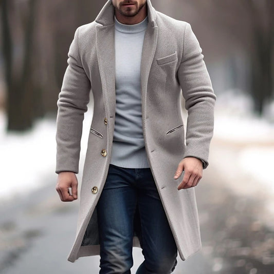 Woolen Mid-length Trench Coat for Men - Multi-color Options Available
