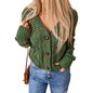 Summer Solid Color Knitted Cardigan with Pockets - Button Texture Long Sleeve