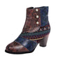 Print Ankle Boots for Women - Chunky Mid Heel Side Zipper Shoes