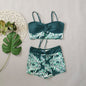 Women's Lace Printing Swimsuit with Split High Waist Boxer Design