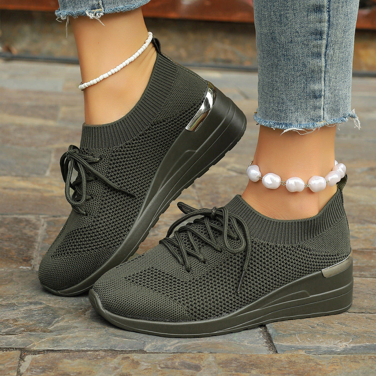 Round Head Platform Shoes - Leisure Front Lace-up Design