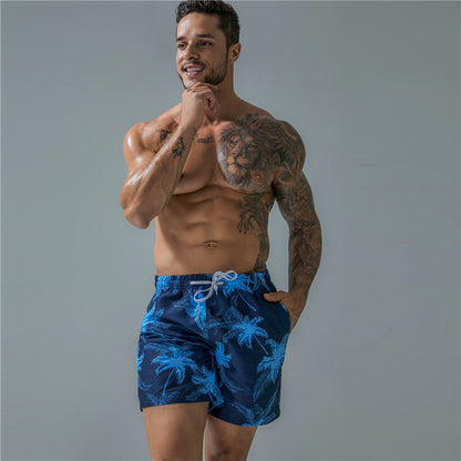 Men's Quick-Drying Swimming Trunks with Printed Design for Beach Shorts