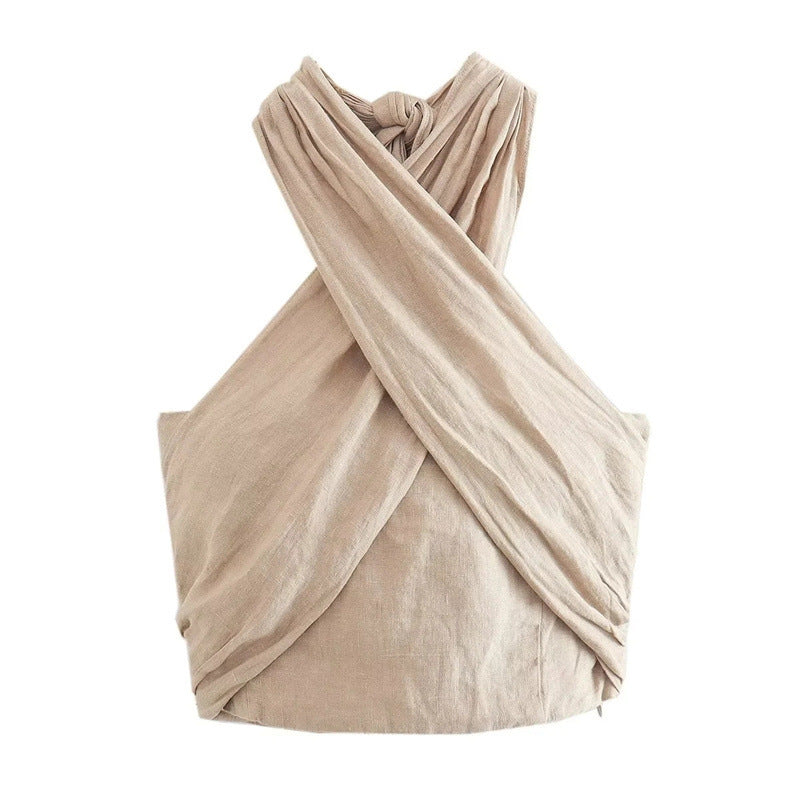 Women's Simple Fashion All-match Halter Linen Vest Top