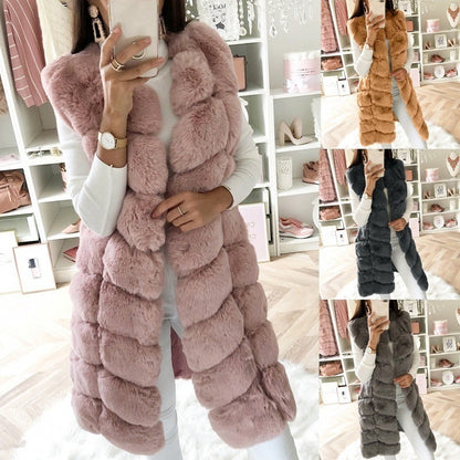 Fur Long Vest Coat - Stylish Cotton-padded Winter Outerwear
