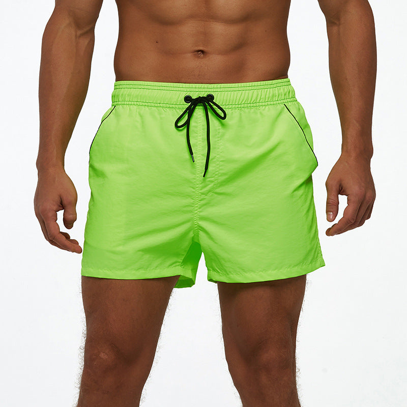 Men's Beach Boardshorts Quick-Drying Waterproof Lining Solid Color 3-Point Pants with Back Pocket Zipper