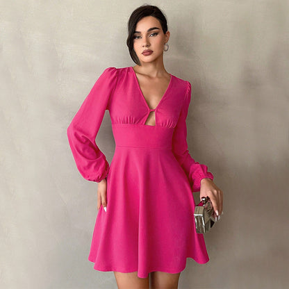 Puff Sleeve Mini Dress - Elegant A-Line Skirt for Women