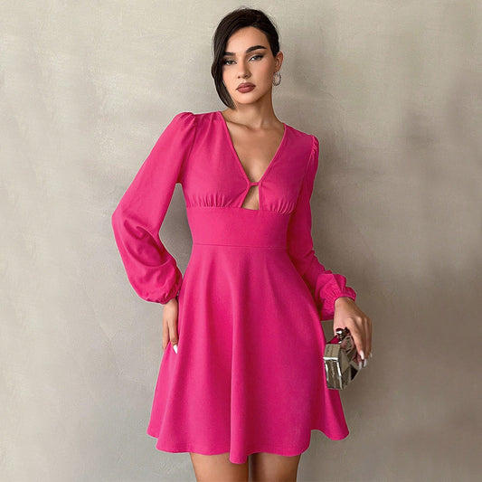 Puff Sleeve A- Line Skirt Elegant Mini Dress Women