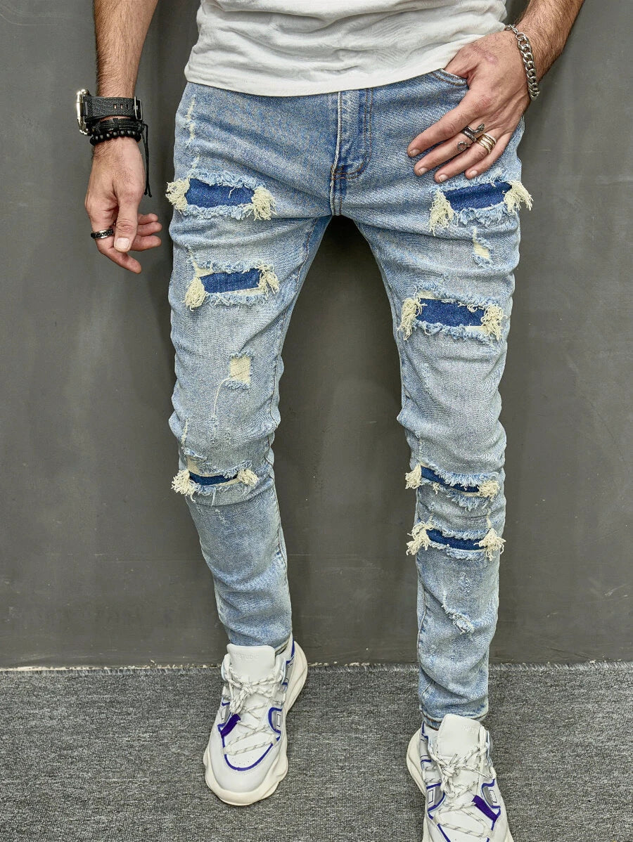 High Quality Men's Worn Skinny Stretch Jeans