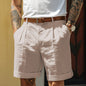 Men's Pleated Shorts - Pocketed Straight Leg Design