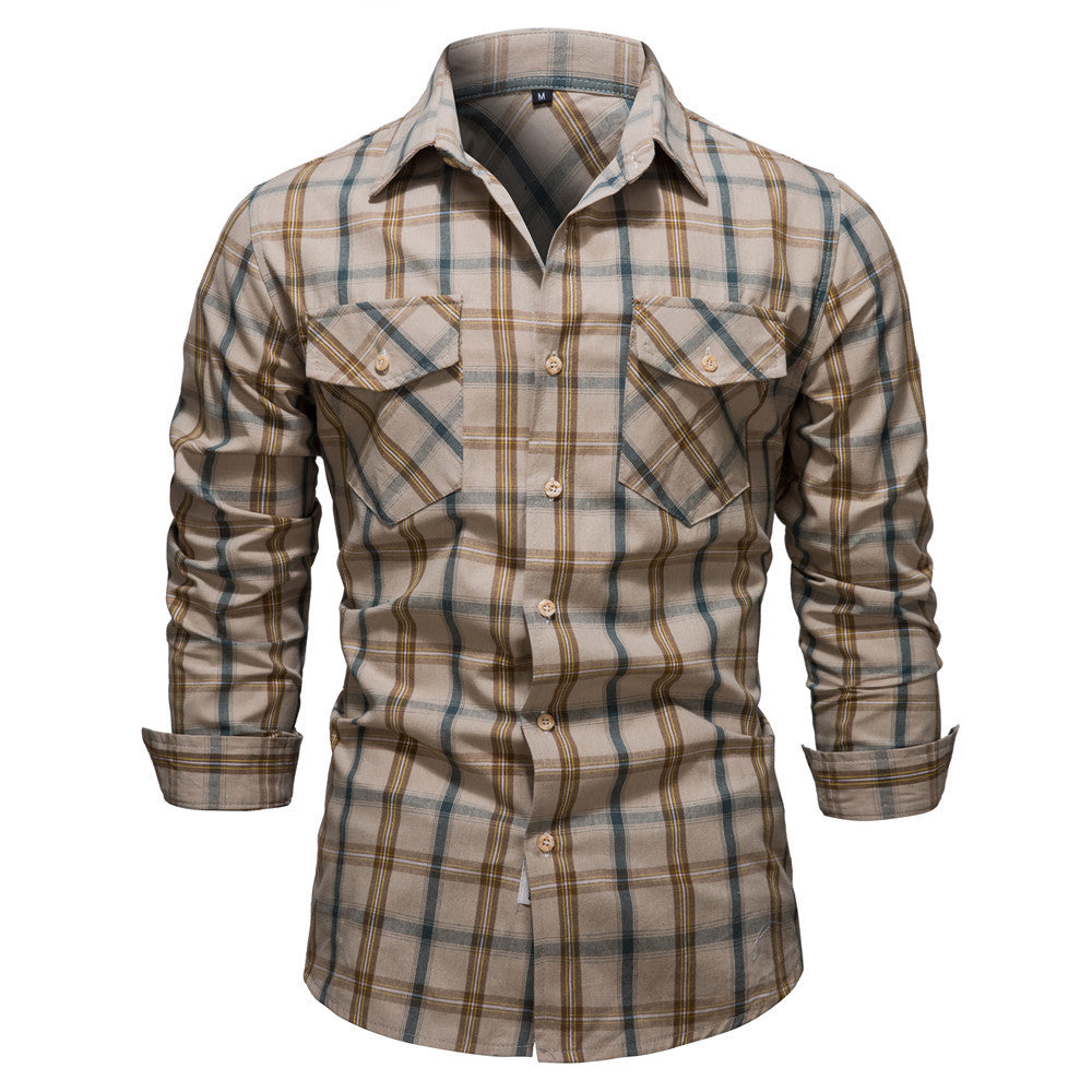 Men's Pocket Decoration Long Sleeve Lapel Shirt