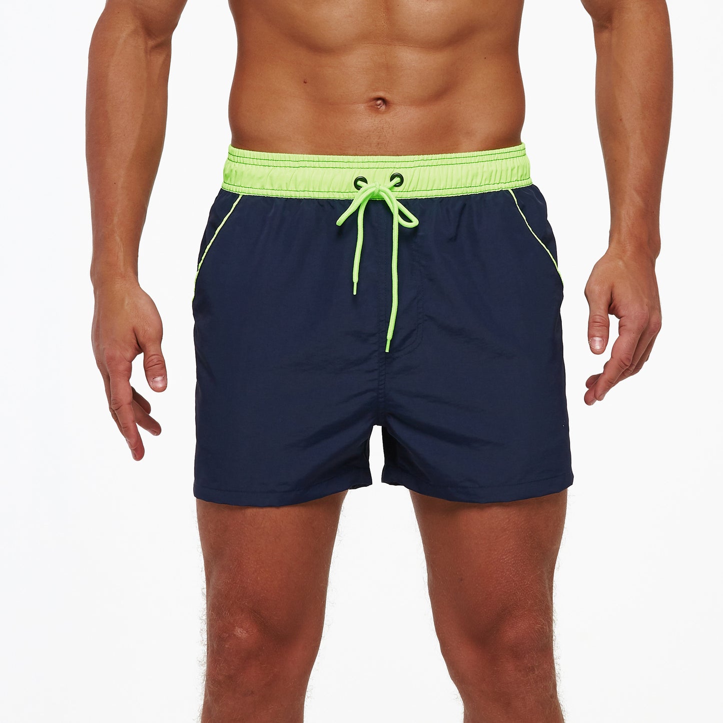 Men's Beach Boardshorts Quick-Drying Waterproof Lining Solid Color 3-Point Pants with Back Pocket Zipper