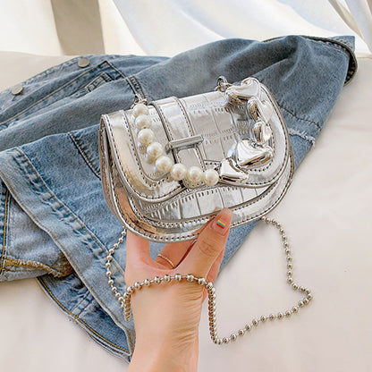 New Laser Pearl Tote Bag Saddle Girl Mini