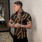 Men's Summer Slim Fit Shirt - Fashion Stretch 3D Printing Lapel Short Sleeves