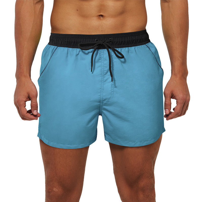 Men's Beach Boardshorts Quick-Drying Waterproof Lining Solid Color 3-Point Pants with Back Pocket Zipper