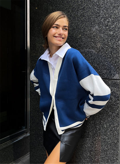 Fashion Color Contrast Striped Knitted Sweater - Minimalist Loose Fit Design