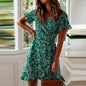 Aachoae Floral Mini Dress for Women - Summer V-Neck Floral Print Mini Dress