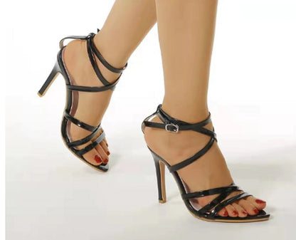 Women's Gold Stiletto Heels with Cross Strap Pointed Toe