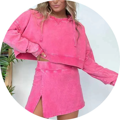 New Women's Hoodie Skirt Set - Long-Sleeved Hooded Sweatshirt and Skirt Combo