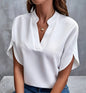 Summer New V-neck Casual Shirt for Women – Pure Color Short-Sleeved Versatile Top