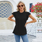 Solid Color Pleated Casual Women's Top - Short Sleeved Style