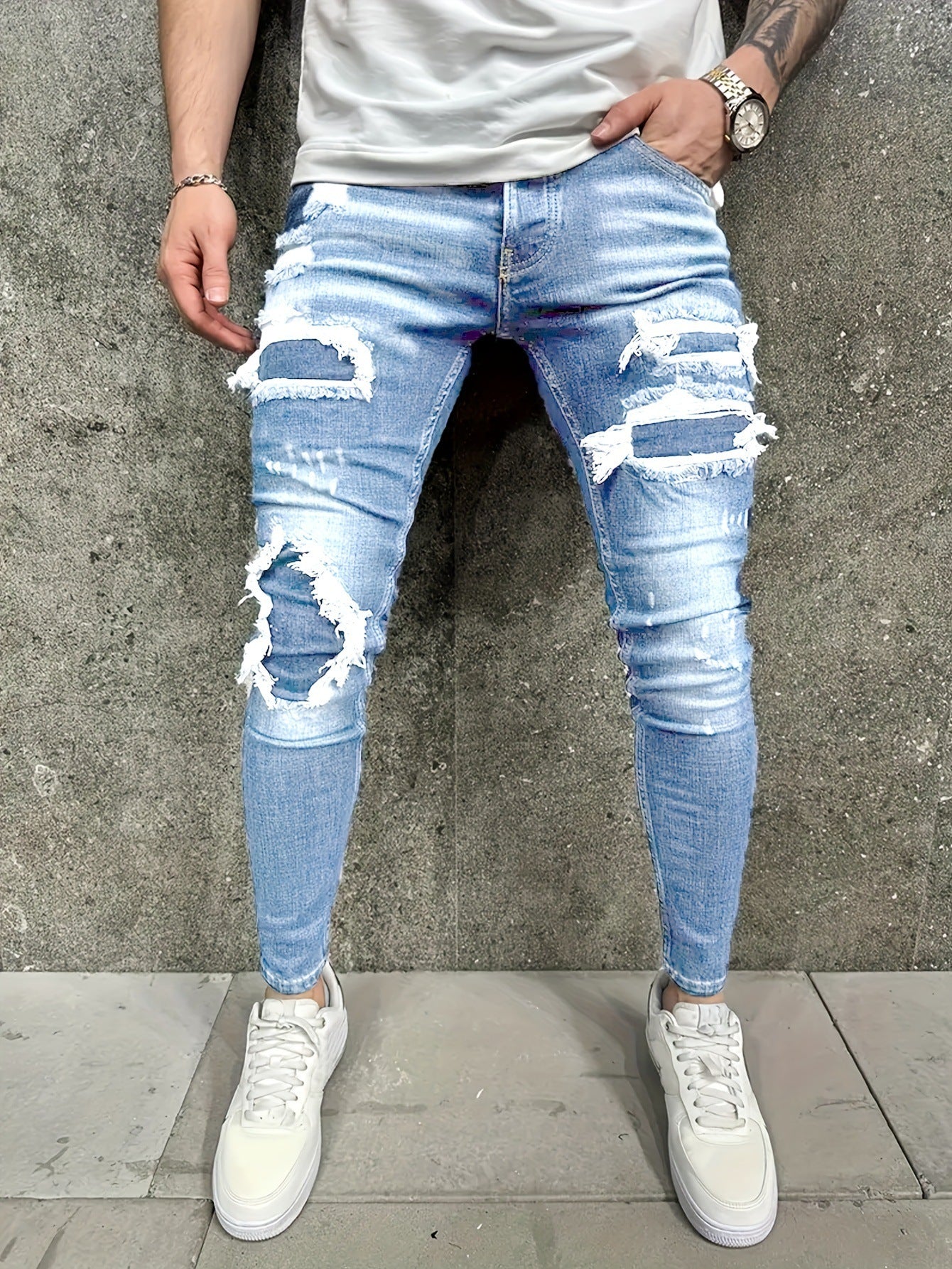 Worn-out Patch Men's Jeans