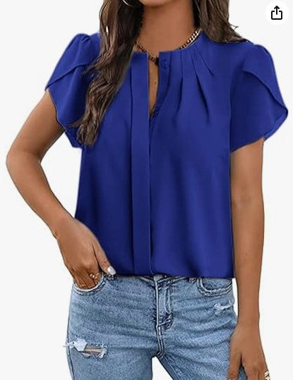 Women's Collar Decorated With Buttons Short-sleeved Shirt Casual Top